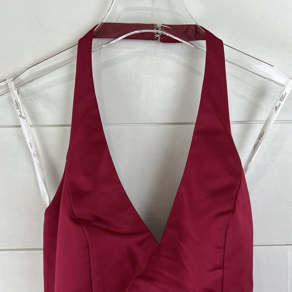 Mon Cheri EVENINGS 6 Halter Ruffle Chiffon Satin Maxi Dress Gown‎ Garnet Formal - Picture 4 of 12
